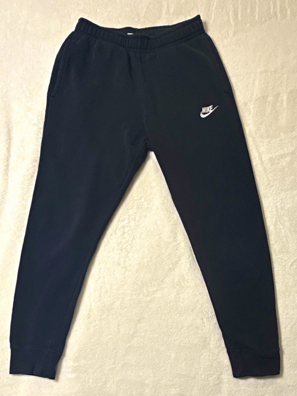 Nike Men’s Black Jogger Pants Size S Cotton/Poly Drawstring Pockets Logo- EUC
